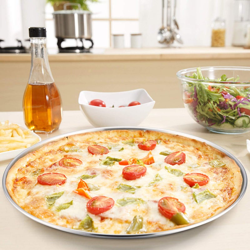 P&P CHEF Pizza Pan Bakeware for Home Kitchen, Stainless Steel Pizza Tray for Baking Pizza, Healthy & Reusable & Easy Clean, Oven & Freezer Safe, 13.5 Inch & Silver - Image 4
